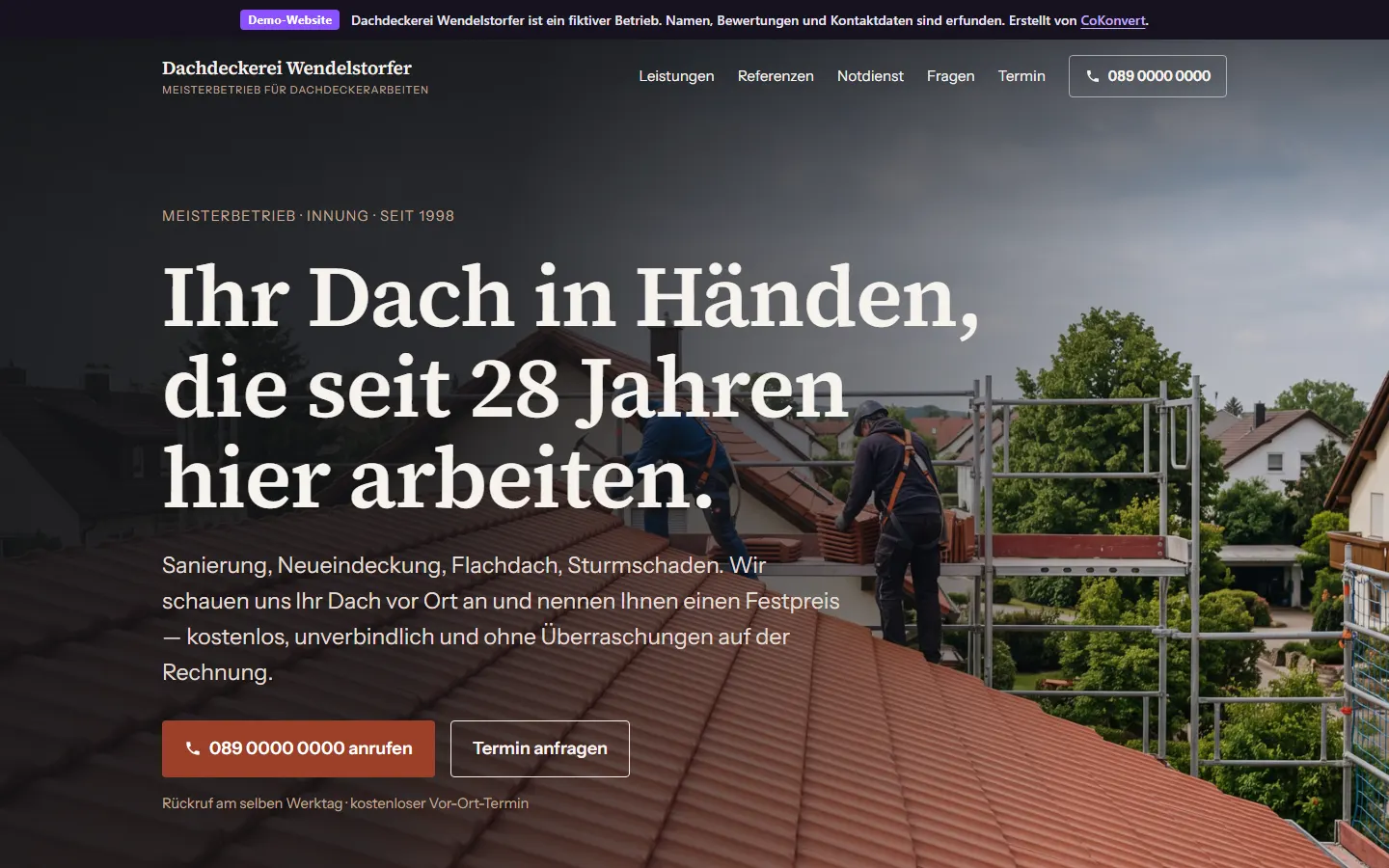 Startseite der Demo-Website Dachdeckerei Wendelstorfer